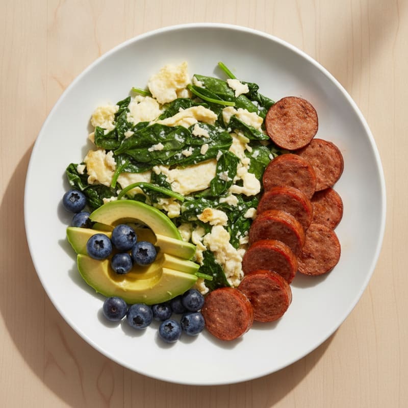 Egg White and Spinach Scramble with Grilled Turkey Sausage