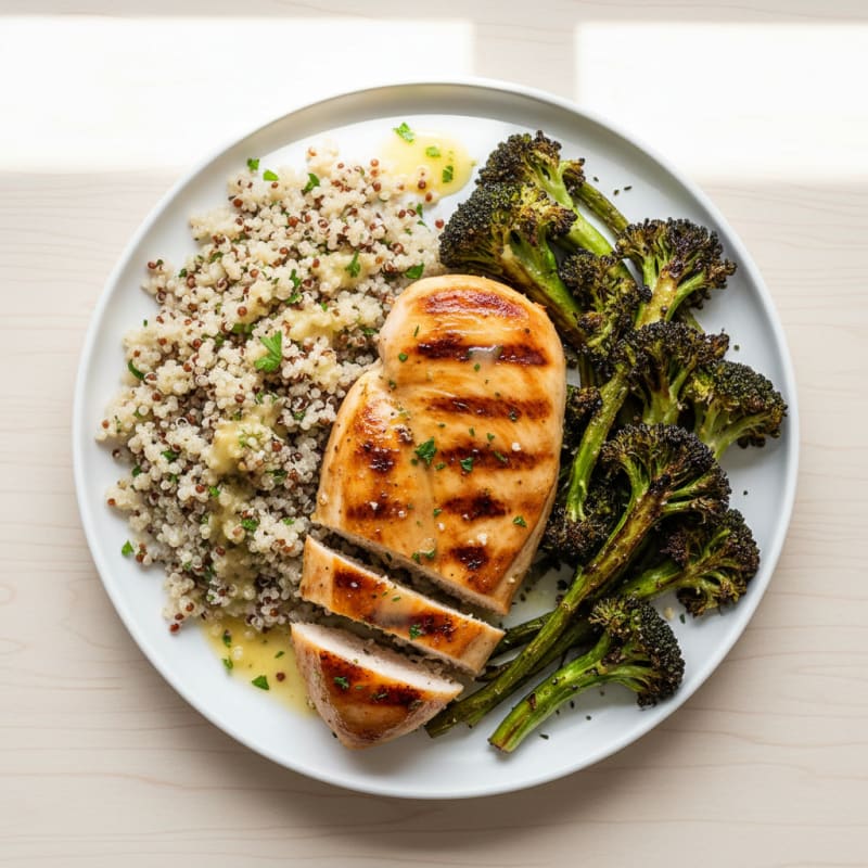 Grilled Chicken Breast with Quinoa and Roasted Broccoli