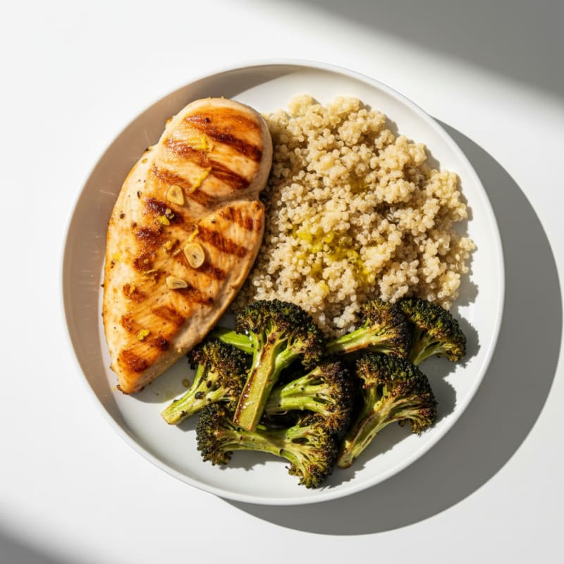 Grilled Chicken Breast with Roasted Broccoli and Quinoa