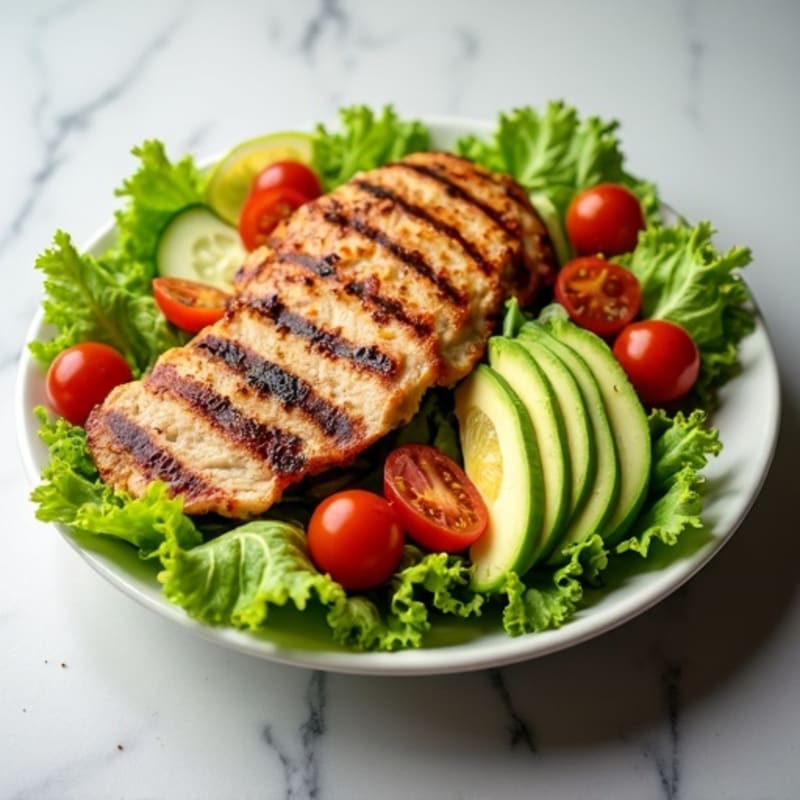 Grilled Chicken BLT Salad with Crispy Turkey Bacon and Creamy Avocado