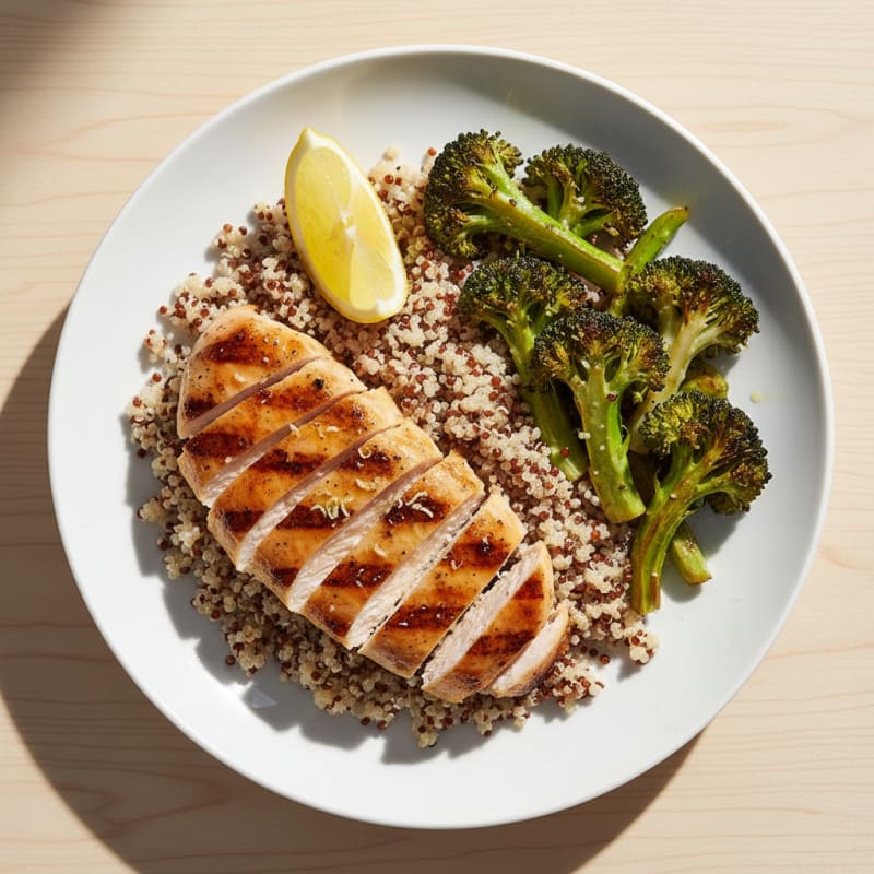 Grilled Chicken Breast with Quinoa and Roasted Broccoli