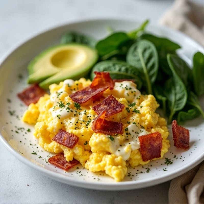 Cottage Cheese Scramble with Spinach and Turkey Bacon