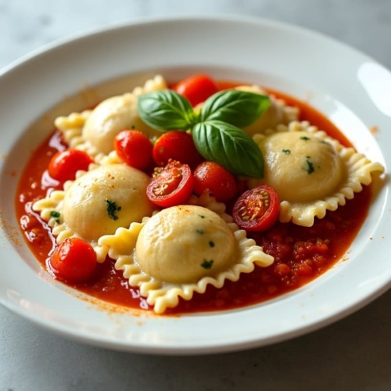 Ricotta-Spinach Stuffed Ravioli with Herb-Roasted Tomato Sauce