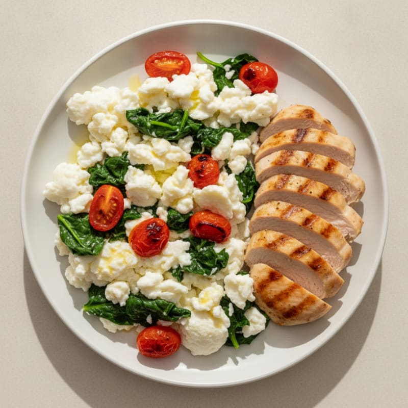Egg White and Spinach Scramble with Grilled Turkey Breast