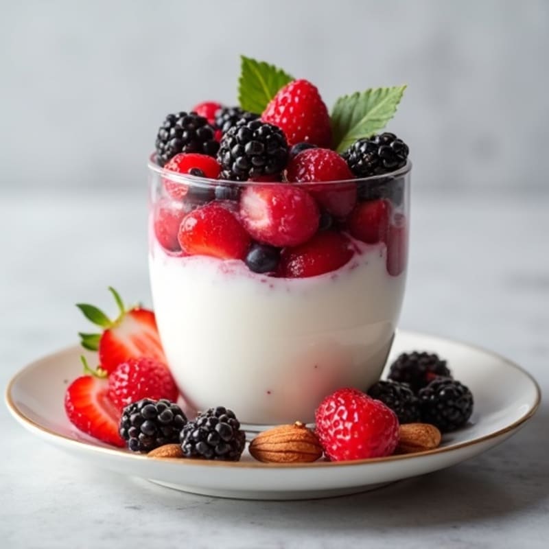 Greek Yogurt Protein Parfait with Mixed Berries and Almonds