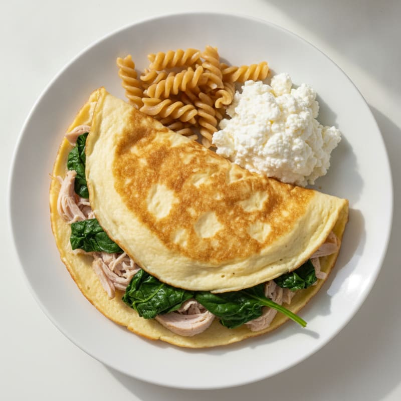 Egg White Spinach Omelette with Turkey and Cottage Cheese