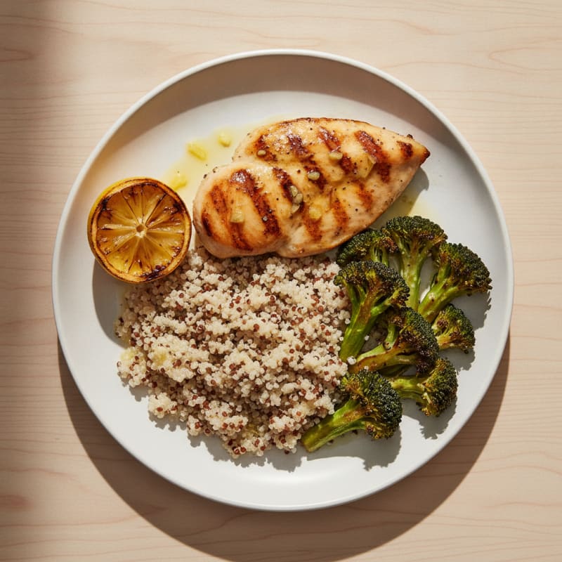 Grilled Chicken Breast with Quinoa and Roasted Broccoli
