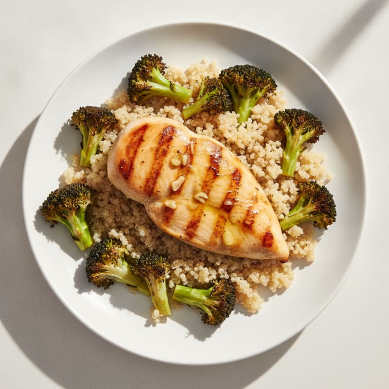 Grilled Chicken Breast with Quinoa and Roasted Broccoli