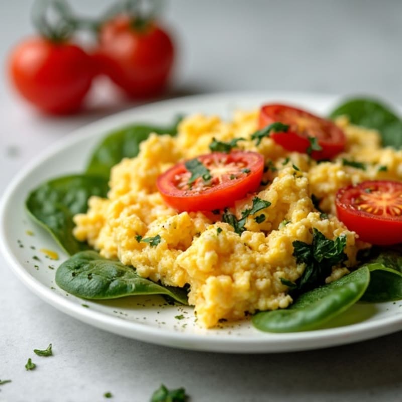 Cottage Cheese Egg Scramble with Spinach and Tomatoes