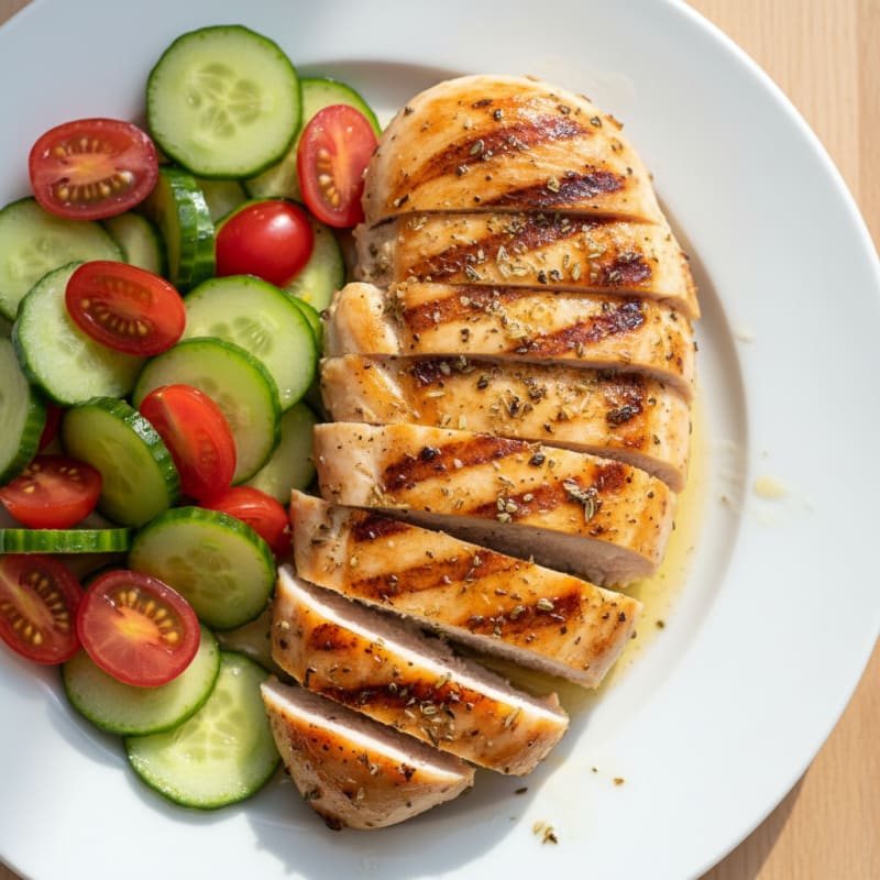 Grilled Chicken Breast with Cucumber Tomato Salad