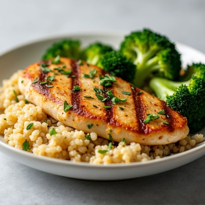 Grilled Chicken Breast with Quinoa and Roasted Broccoli
