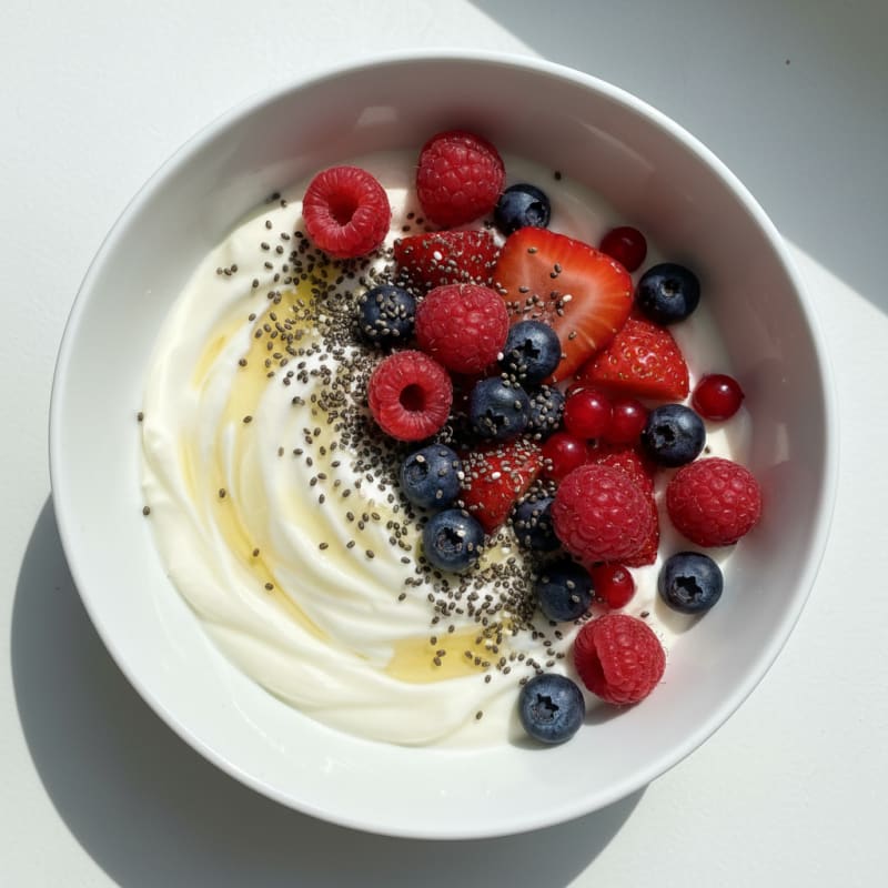 Greek Yogurt Protein Bowl with Mixed Berries and Chia Seeds