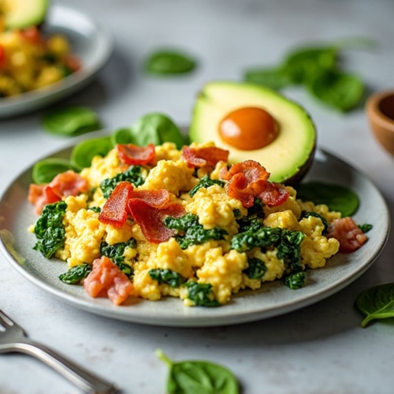 Egg White Spinach Scramble with Turkey Bacon