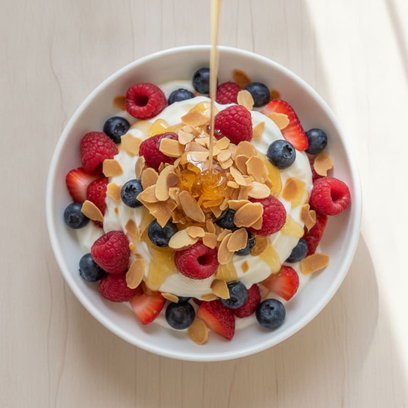 Greek Yogurt Parfait with Mixed Berries and Crunchy Almonds
