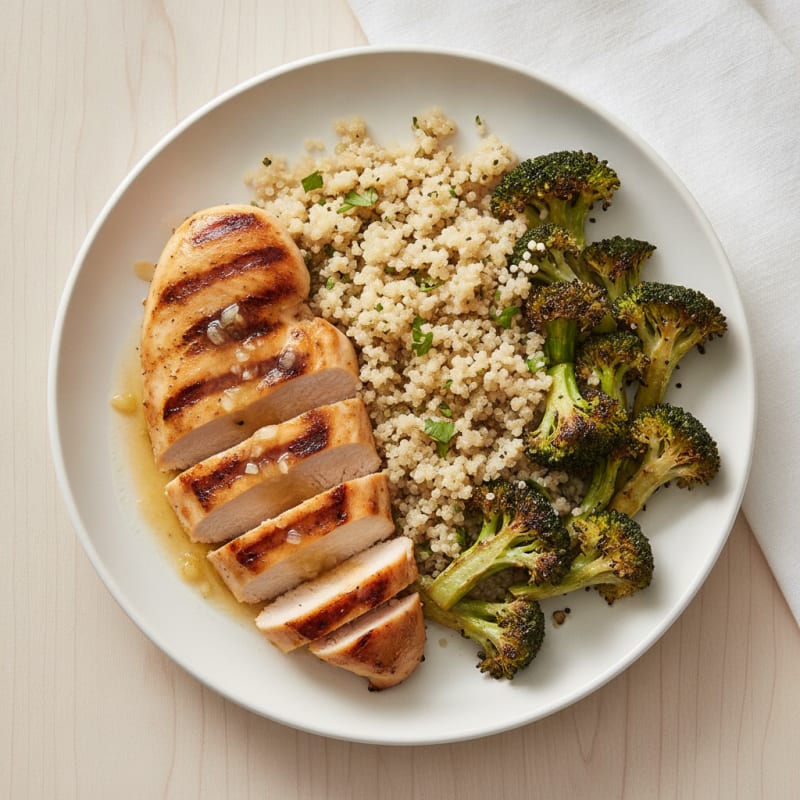 Grilled Chicken Breast with Quinoa and Roasted Broccoli