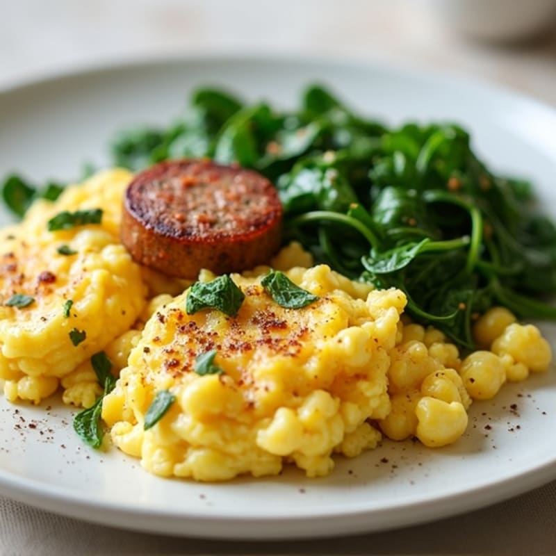 Scrambled Egg Whites with Sautéed Spinach and Chicken Sausage