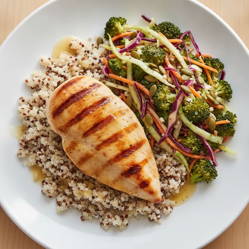 Grilled Chicken Breast with Quinoa and Crunchy Broccoli Slaw
