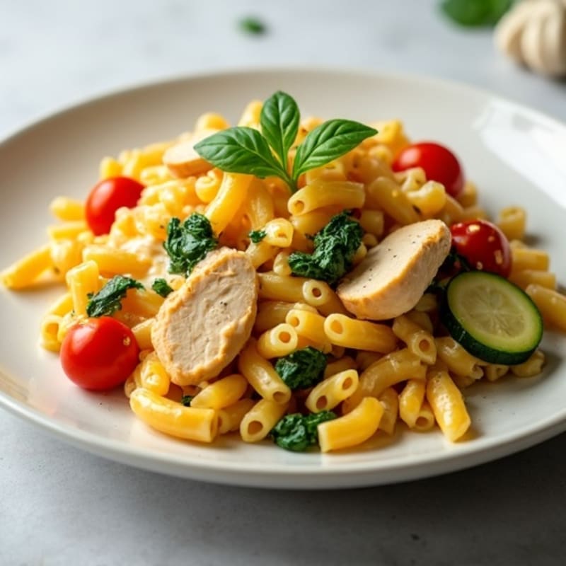 Creamy Cheesy Chicken and Veggie Pasta Bake