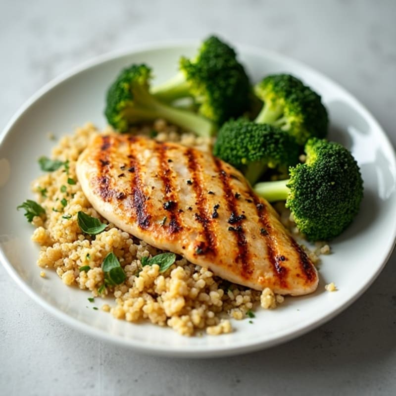Grilled Chicken Breast with Quinoa and Roasted Broccoli