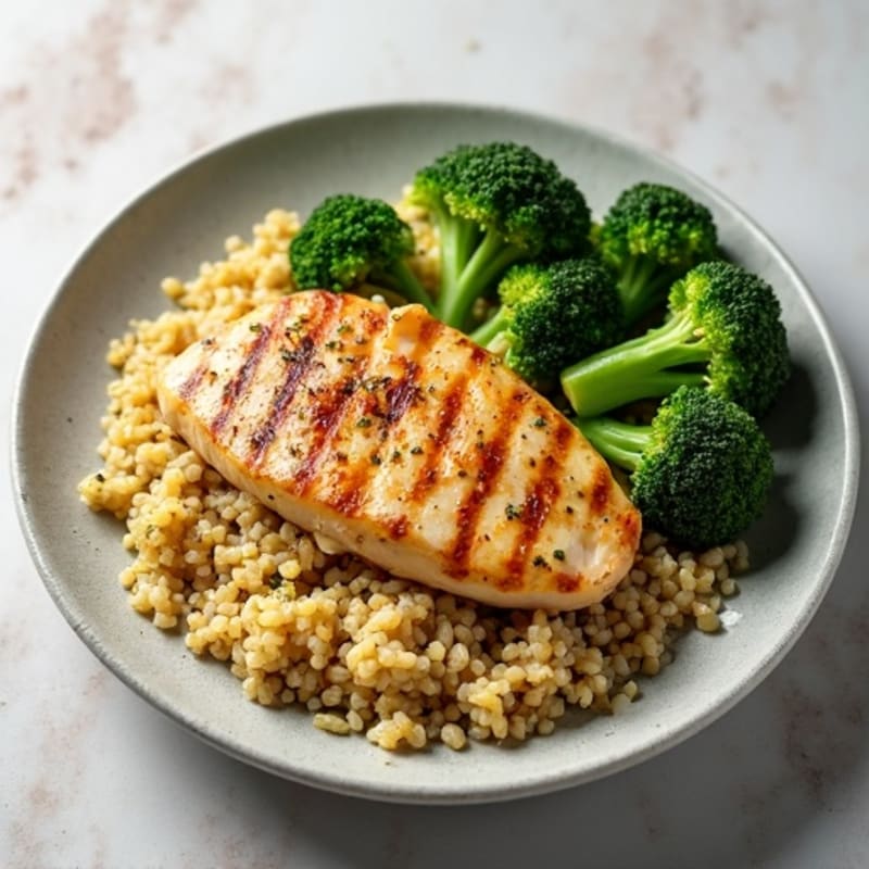 Grilled Chicken Breast with Quinoa and Roasted Broccoli