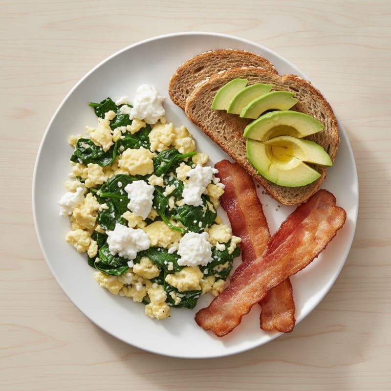 Cottage Cheese Scramble with Spinach and Turkey Bacon
