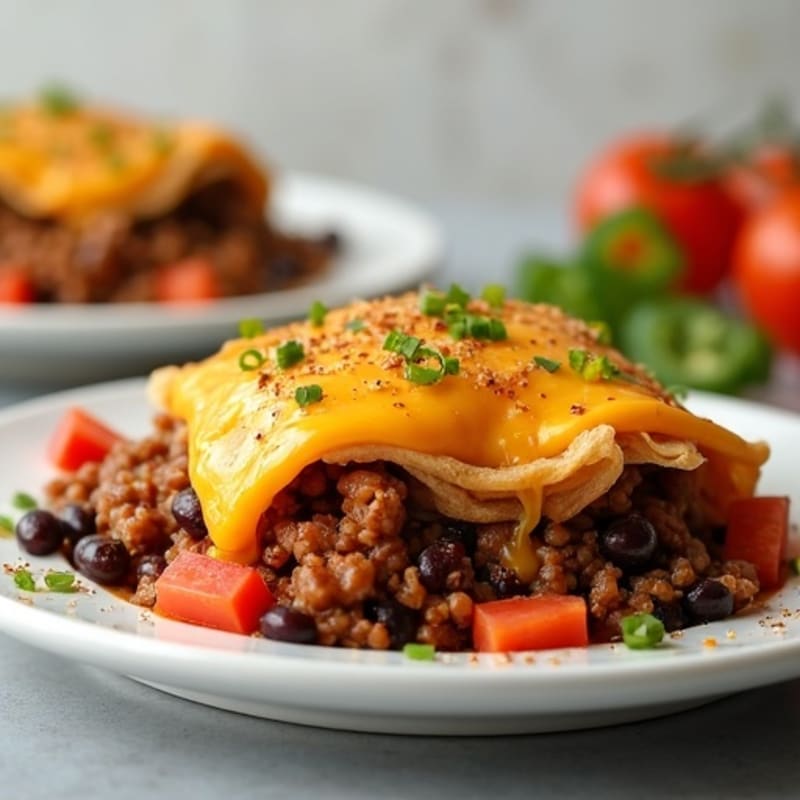 Baked Beef and Black Bean Tortilla Bake with Melty Cheese