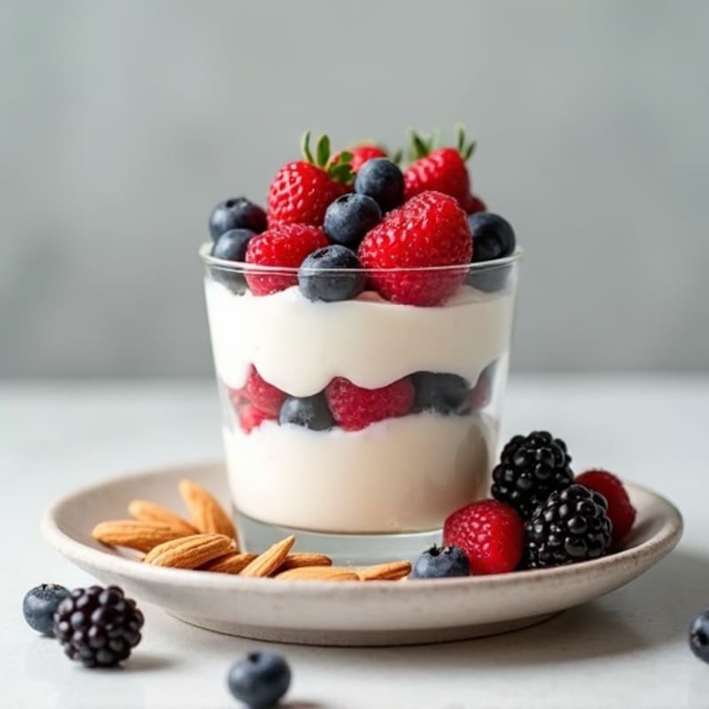 Greek Yogurt Protein Parfait with Mixed Berries and Almonds