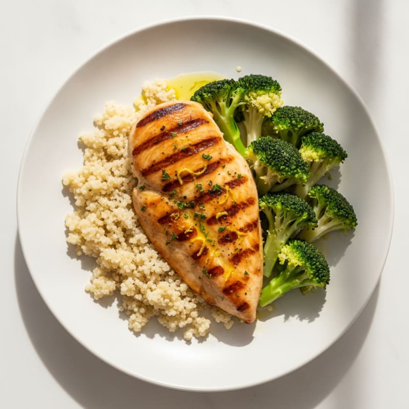 Grilled Chicken Breast with Quinoa and Steamed Broccoli