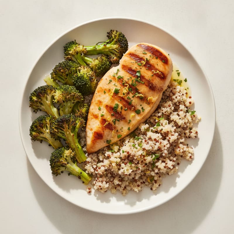 Grilled Chicken Breast with Quinoa and Roasted Broccoli