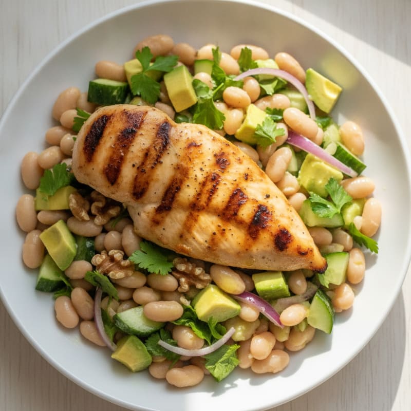 Grilled Chicken Breast with Creamy White Bean Salad