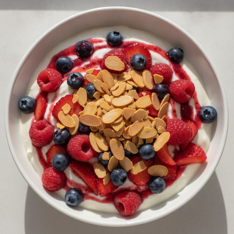 Greek Yogurt Protein Parfait with Mixed Berries and Almonds