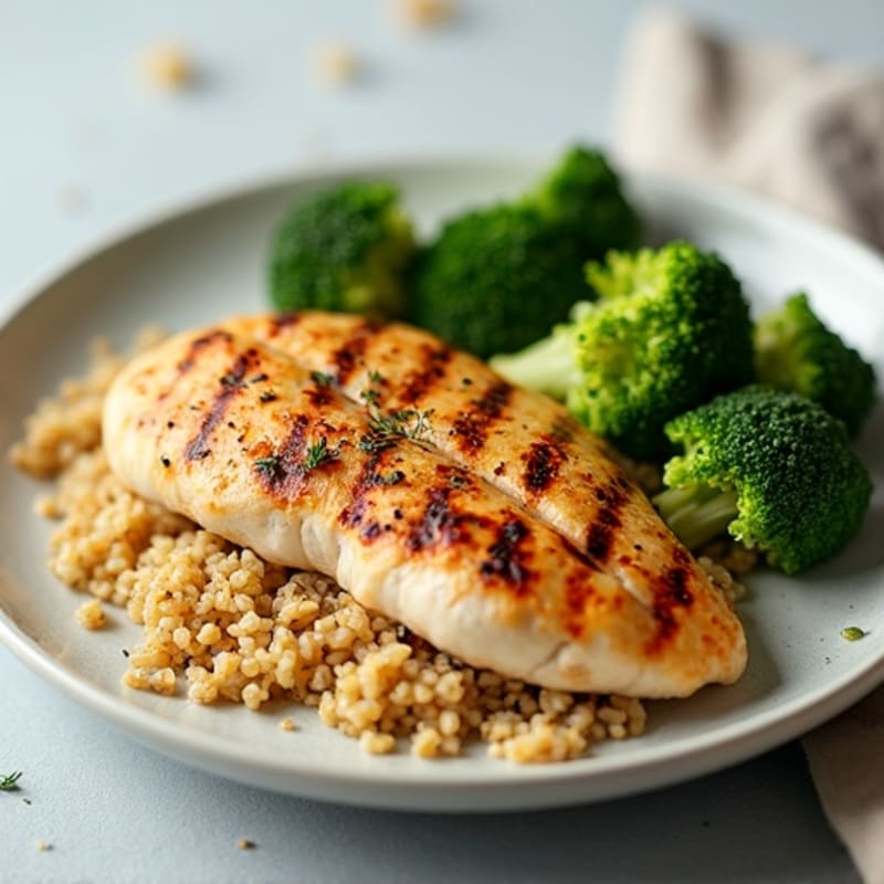 Grilled Chicken Breast with Roasted Broccoli and Quinoa