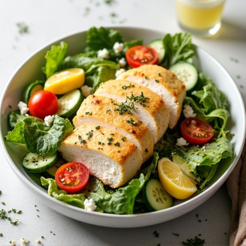 Lemon-Herb Roasted Chicken Salad with Fresh Greens and Creamy Feta Dressing