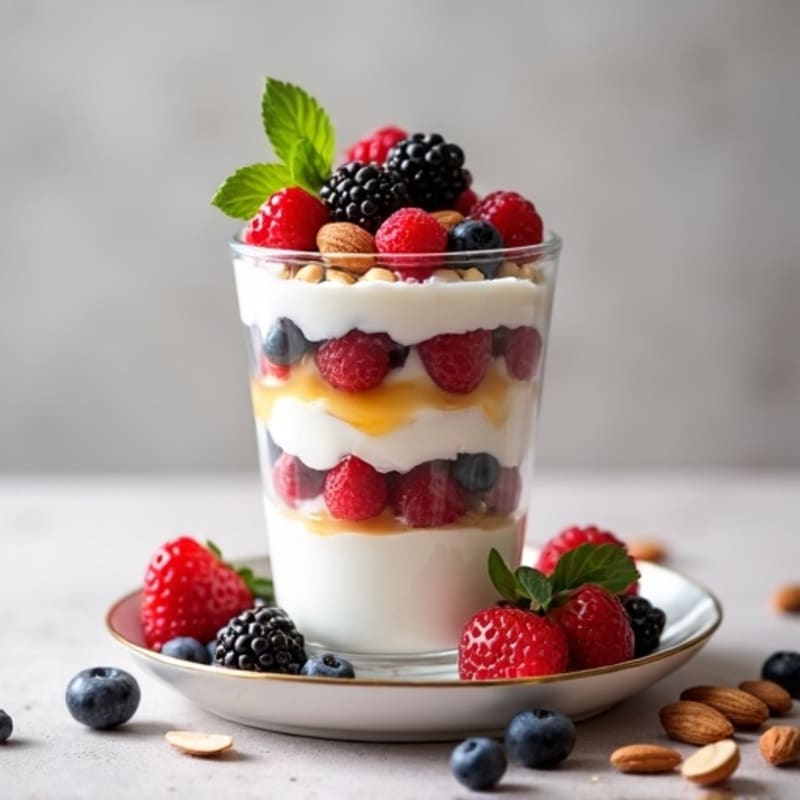 Greek Yogurt Parfait with Mixed Berries and Almonds