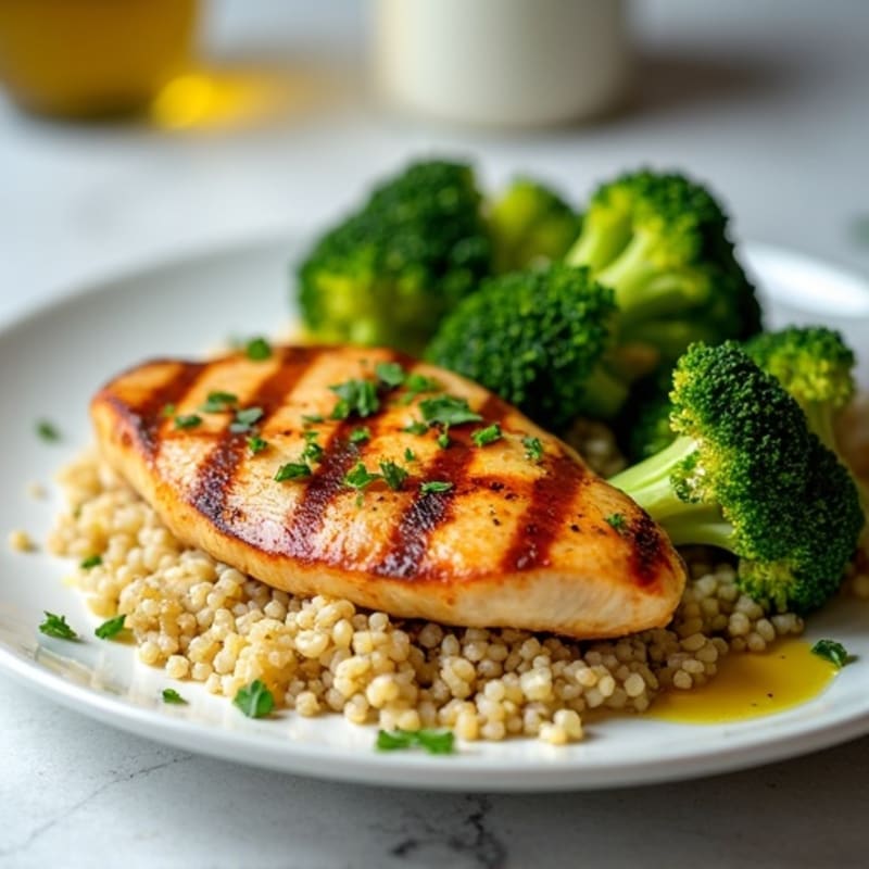Grilled Chicken Breast with Quinoa and Roasted Broccoli