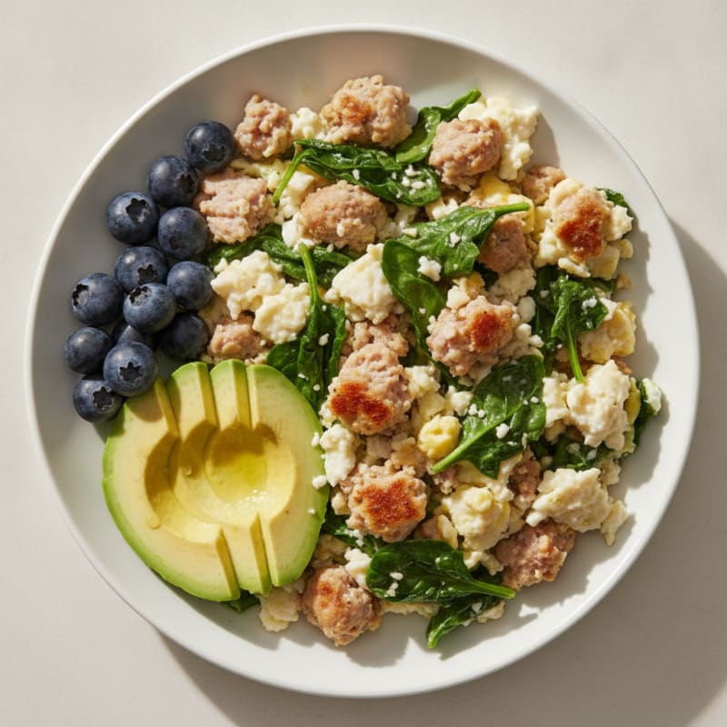 Scrambled Egg Whites with Turkey Sausage and Spinach