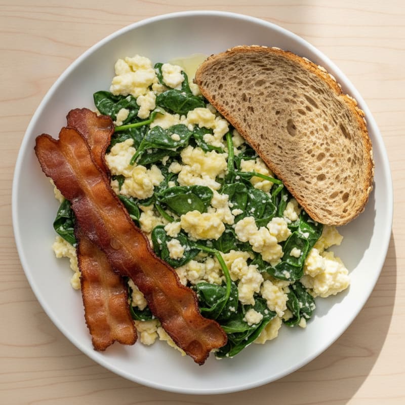 Cottage Cheese Scramble with Spinach and Turkey Bacon