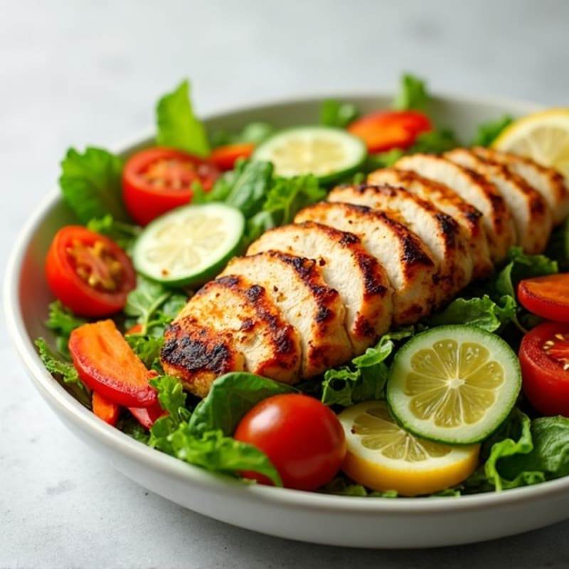 Grilled Chicken Salad with Crunchy Vegetables and Lemon Vinaigrette