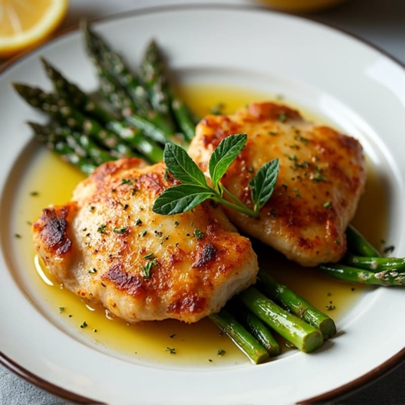 Crispy Lemon Herb Roasted Chicken Thighs with Roasted Asparagus