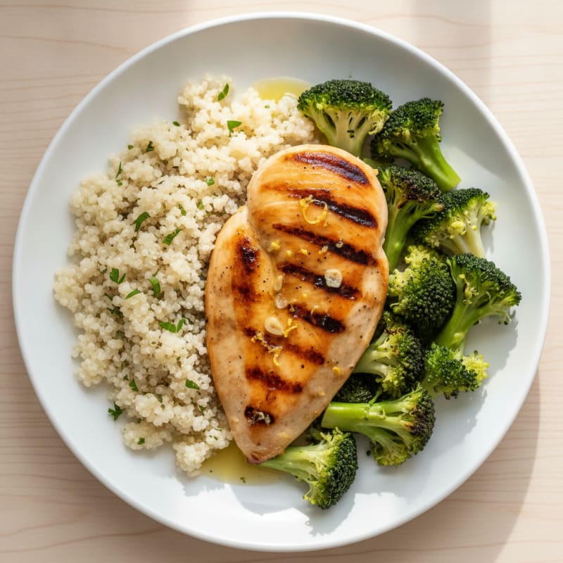 Grilled Chicken Breast with Quinoa and Steamed Broccoli