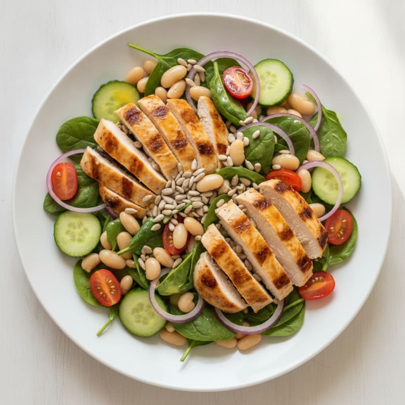 Grilled Chicken Spinach Salad with White Beans