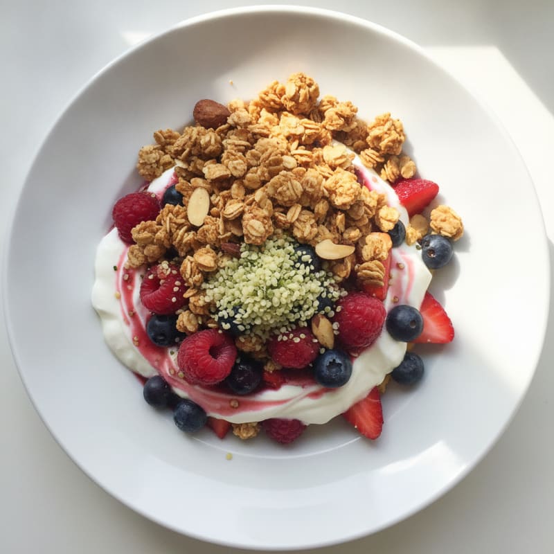 Greek Yogurt Parfait with Mixed Berries and Crunchy Almond Granola