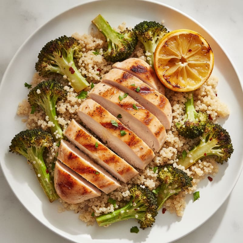 Grilled Chicken Breast with Quinoa and Roasted Broccoli