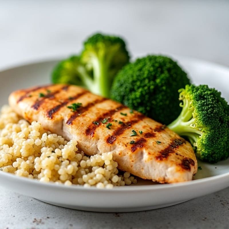 Grilled Chicken Breast with Quinoa and Steamed Broccoli