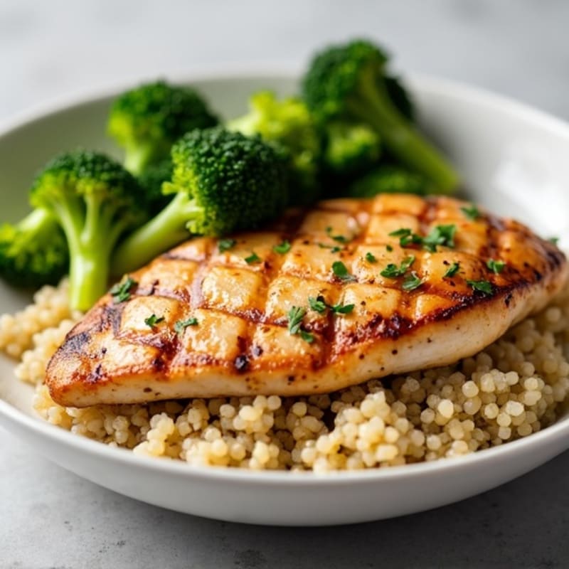 Grilled Chicken Breast with Quinoa and Roasted Broccoli