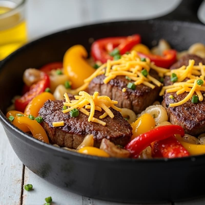 Cheesy Steak Skillet with Peppers and Onions