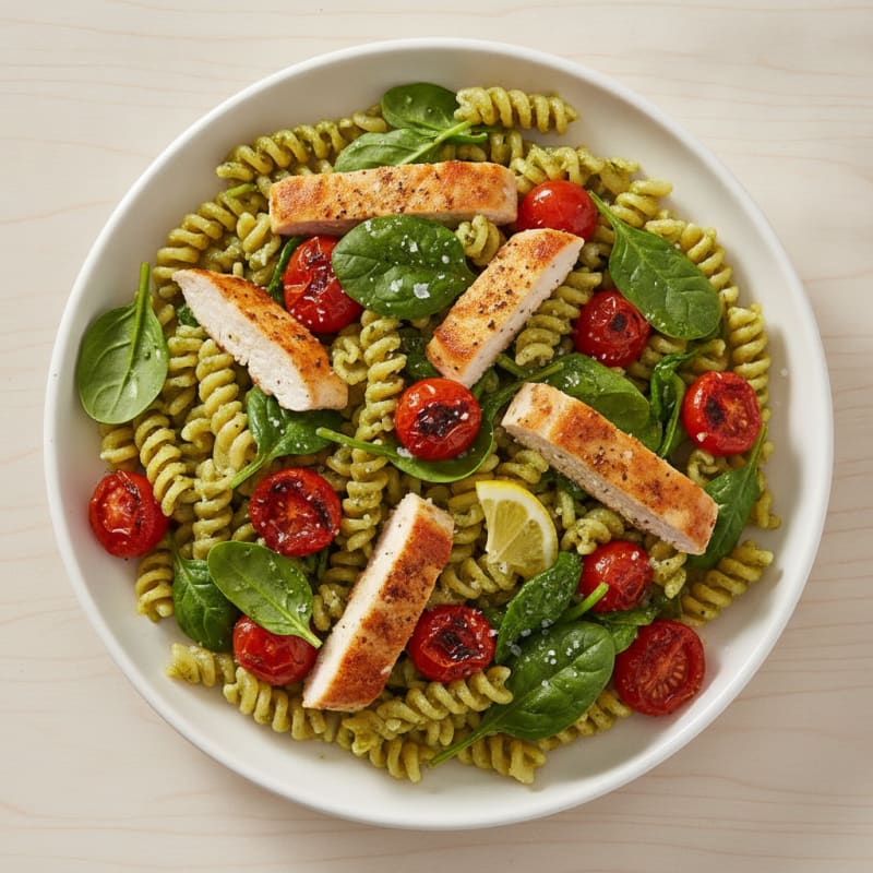 Chicken Pesto Pasta with Blistered Tomatoes