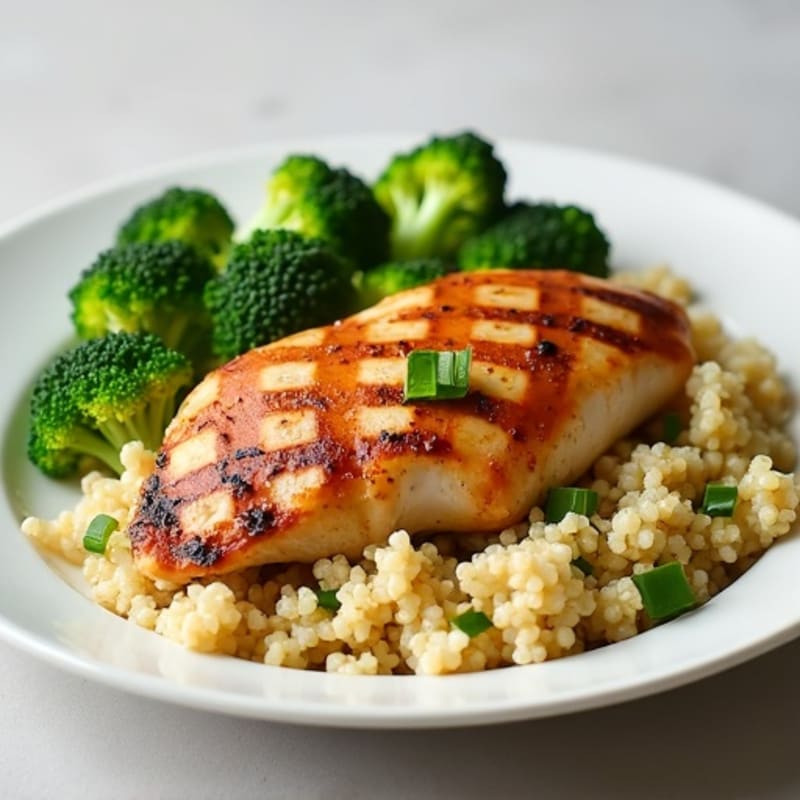 Grilled Chicken Breast with Steamed Broccoli and Quinoa