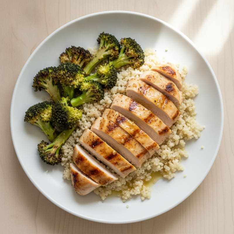 Grilled Chicken Breast with Quinoa and Roasted Broccoli