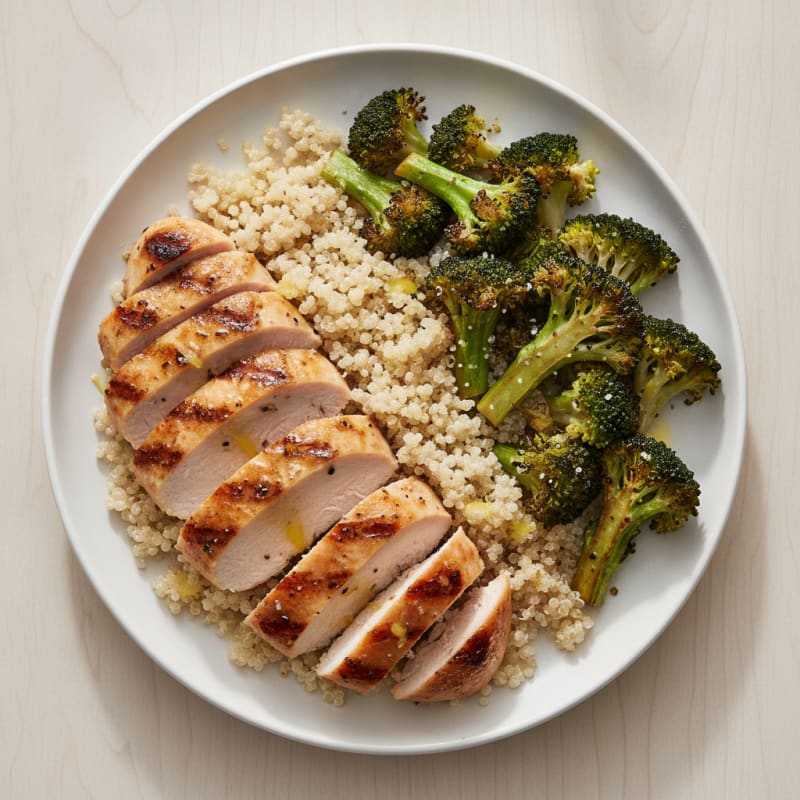 Grilled Chicken Breast with Quinoa and Roasted Broccoli